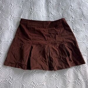Brown Pleated Mini Skirt
